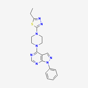 molecular formula C19H20N8S B3559227 4-[4-(5-ethyl-1,3,4-thiadiazol-2-yl)piperazin-1-yl]-1-phenyl-1H-pyrazolo[3,4-d]pyrimidine 