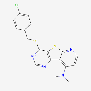 molecular formula C18H15ClN4S2 B3559268 6-[(4-chlorophenyl)methylsulfanyl]-N,N-dimethyl-8-thia-3,5,10-triazatricyclo[7.4.0.02,7]trideca-1(13),2(7),3,5,9,11-hexaen-13-amine 