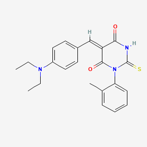 molecular formula C22H23N3O2S B3559271 (5Z)-5-[[4-(diethylamino)phenyl]methylidene]-1-(2-methylphenyl)-2-sulfanylidene-1,3-diazinane-4,6-dione 