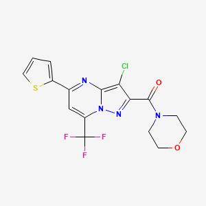 molecular formula C16H12ClF3N4O2S B3559786 4-[3-CHLORO-5-(THIOPHEN-2-YL)-7-(TRIFLUOROMETHYL)PYRAZOLO[1,5-A]PYRIMIDINE-2-CARBONYL]MORPHOLINE 