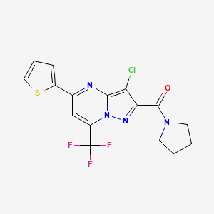 molecular formula C16H12ClF3N4OS B3559820 [3-Chloro-5-thiophen-2-yl-7-(trifluoromethyl)pyrazolo[1,5-a]pyrimidin-2-yl]-pyrrolidin-1-ylmethanone 