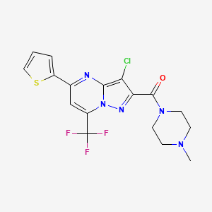 molecular formula C17H15ClF3N5OS B3559823 1-[3-CHLORO-5-(THIOPHEN-2-YL)-7-(TRIFLUOROMETHYL)PYRAZOLO[1,5-A]PYRIMIDINE-2-CARBONYL]-4-METHYLPIPERAZINE 