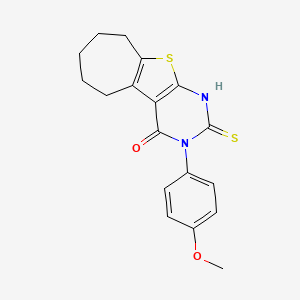 4-(4-Methoxyphenyl)-5-sulfanyl-8-thia-4,6-diazatricyclo[7.5.0.0,2,7]tetradeca-1(9),2(7),5-trien-3-one