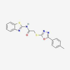 molecular formula C18H14N4O2S2 B3560045 N-(1,3-benzothiazol-2-yl)-2-{[5-(4-methylphenyl)-1,3,4-oxadiazol-2-yl]sulfanyl}acetamide 