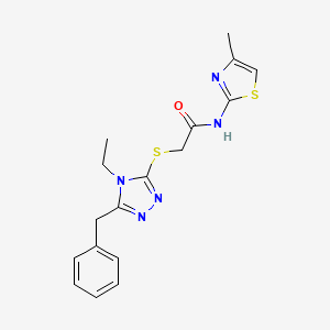 molecular formula C17H19N5OS2 B3560170 2-[(5-benzyl-4-ethyl-4H-1,2,4-triazol-3-yl)sulfanyl]-N-(4-methyl-1,3-thiazol-2-yl)acetamide 