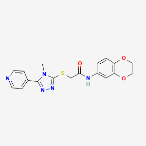 molecular formula C18H17N5O3S B3560225 N-(2,3-dihydro-1,4-benzodioxin-6-yl)-2-{[4-methyl-5-(pyridin-4-yl)-4H-1,2,4-triazol-3-yl]sulfanyl}acetamide 