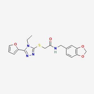 molecular formula C18H18N4O4S B3560281 N-(1,3-benzodioxol-5-ylmethyl)-2-{[4-ethyl-5-(furan-2-yl)-4H-1,2,4-triazol-3-yl]sulfanyl}acetamide 