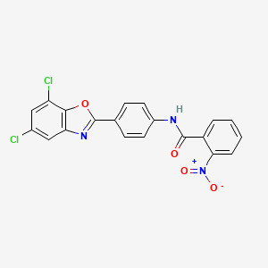 molecular formula C20H11Cl2N3O4 B3560633 N-[4-(5,7-dichloro-1,3-benzoxazol-2-yl)phenyl]-2-nitrobenzamide 