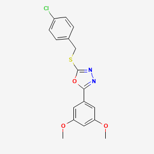 molecular formula C17H15ClN2O3S B3560799 2-[(4-chlorobenzyl)thio]-5-(3,5-dimethoxyphenyl)-1,3,4-oxadiazole 