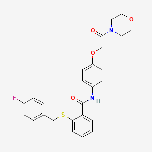 molecular formula C26H25FN2O4S B3561073 2-[(4-fluorobenzyl)thio]-N-{4-[2-(4-morpholinyl)-2-oxoethoxy]phenyl}benzamide 