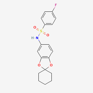 molecular formula C18H18FNO4S B3561076 4-fluoro-N-spiro[1,3-benzodioxole-2,1'-cyclohexan]-5-ylbenzenesulfonamide 