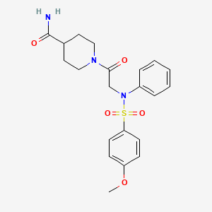 molecular formula C21H25N3O5S B3561253 1-[2-(N-(4-methoxyphenyl)sulfonylanilino)acetyl]piperidine-4-carboxamide 