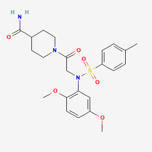 molecular formula C23H29N3O6S B3561258 1-{N-(2,5-dimethoxyphenyl)-N-[(4-methylphenyl)sulfonyl]glycyl}-4-piperidinecarboxamide 