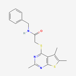 molecular formula C18H19N3OS2 B3561326 N-benzyl-2-(2,5,6-trimethylthieno[2,3-d]pyrimidin-4-yl)sulfanylacetamide 