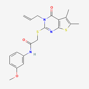 molecular formula C20H21N3O3S2 B3561400 2-{[5,6-dimethyl-4-oxo-3-(prop-2-en-1-yl)-3,4-dihydrothieno[2,3-d]pyrimidin-2-yl]sulfanyl}-N-(3-methoxyphenyl)acetamide 