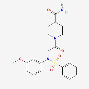 molecular formula C21H25N3O5S B3561462 1-[N-(3-methoxyphenyl)-N-(phenylsulfonyl)glycyl]piperidine-4-carboxamide 