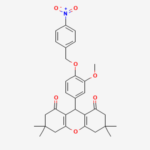 molecular formula C31H33NO7 B3561776 9-{3-methoxy-4-[(4-nitrobenzyl)oxy]phenyl}-3,3,6,6-tetramethyl-3,4,5,6,7,9-hexahydro-1H-xanthene-1,8(2H)-dione 