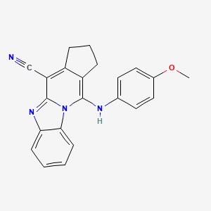 molecular formula C22H18N4O B3561936 11-(4-METHOXYANILINO)-2,3-DIHYDRO-1H-CYCLOPENTA[4,5]PYRIDO[1,2-A][1,3]BENZIMIDAZOL-4-YL CYANIDE 