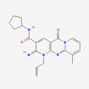 N-cyclopentyl-6-imino-11-methyl-2-oxo-7-prop-2-enyl-1,7,9-triazatricyclo[8.4.0.03,8]tetradeca-3(8),4,9,11,13-pentaene-5-carboxamide