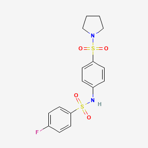 molecular formula C16H17FN2O4S2 B3562145 4-fluoro-N-[4-(pyrrolidine-1-sulfonyl)phenyl]benzene-1-sulfonamide 