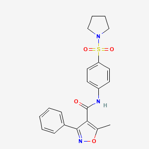 molecular formula C21H21N3O4S B3562199 5-methyl-3-phenyl-N-[4-(pyrrolidine-1-sulfonyl)phenyl]-1,2-oxazole-4-carboxamide 