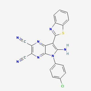 molecular formula C21H10ClN7S B3562256 6-amino-7-(1,3-benzothiazol-2-yl)-5-(4-chlorophenyl)-5H-pyrrolo[2,3-b]pyrazine-2,3-dicarbonitrile 