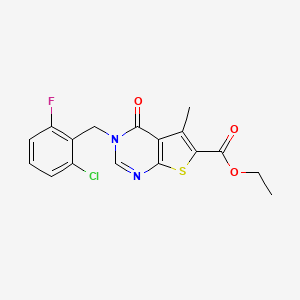 molecular formula C17H14ClFN2O3S B3562347 Ethyl 3-[(2-chloro-6-fluorophenyl)methyl]-5-methyl-4-oxothieno[2,3-d]pyrimidine-6-carboxylate 