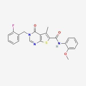 molecular formula C22H18FN3O3S B3562390 3-[(2-FLUOROPHENYL)METHYL]-N-(2-METHOXYPHENYL)-5-METHYL-4-OXO-3H,4H-THIENO[2,3-D]PYRIMIDINE-6-CARBOXAMIDE 