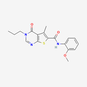 molecular formula C18H19N3O3S B3562403 N-(2-methoxyphenyl)-5-methyl-4-oxo-3-propylthieno[2,3-d]pyrimidine-6-carboxamide 