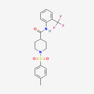 molecular formula C20H21F3N2O3S B3562451 1-(4-METHYLBENZENESULFONYL)-N-[2-(TRIFLUOROMETHYL)PHENYL]PIPERIDINE-4-CARBOXAMIDE 