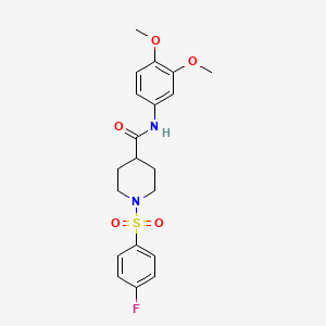 molecular formula C20H23FN2O5S B3562464 N-(3,4-Dimethoxyphenyl)-1-(4-fluorobenzenesulfonyl)piperidine-4-carboxamide 