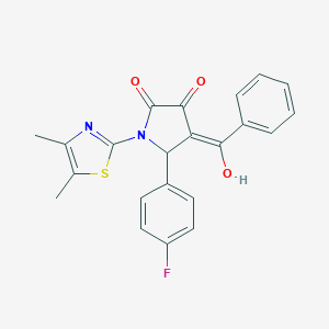 molecular formula C22H17FN2O3S B356251 (4E)-1-(4,5-dimethyl-1,3-thiazol-2-yl)-5-(4-fluorophenyl)-4-[hydroxy(phenyl)methylidene]pyrrolidine-2,3-dione CAS No. 615278-90-5