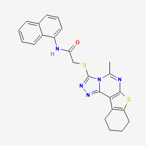 molecular formula C24H21N5OS2 B3562513 2-[(7-methyl-10-thia-3,4,6,8-tetrazatetracyclo[7.7.0.02,6.011,16]hexadeca-1(9),2,4,7,11(16)-pentaen-5-yl)sulfanyl]-N-naphthalen-1-ylacetamide 