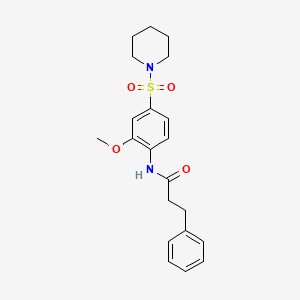 molecular formula C21H26N2O4S B3562514 N-[2-methoxy-4-(1-piperidinylsulfonyl)phenyl]-3-phenylpropanamide 