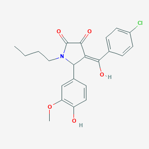 molecular formula C22H22ClNO5 B356264 1-butyl-4-(4-chlorobenzoyl)-3-hydroxy-5-(4-hydroxy-3-methoxyphenyl)-1,5-dihydro-2H-pyrrol-2-one CAS No. 488823-47-8