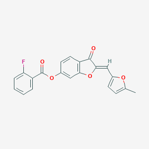 molecular formula C21H13FO5 B356270 (Z)-2-((5-methylfuran-2-yl)methylene)-3-oxo-2,3-dihydrobenzofuran-6-yl 2-fluorobenzoate CAS No. 622805-17-8