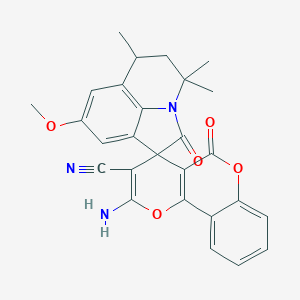 molecular formula C27H23N3O5 B356284 2-amino-8'-methoxy-4',4',6'-trimethyl-2',5-dioxo-5',6'-dihydro-4'H,5H-spiro[pyrano[3,2-c]chromene-4,1'-pyrrolo[3,2,1-ij]quinoline]-3-carbonitrile CAS No. 669748-71-4