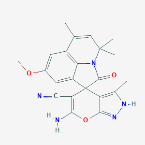 molecular formula C22H21N5O3 B356285 6-amino-8'-methoxy-3,4',4',6'-tetramethyl-2'-oxo-1H,4'H-spiro[pyrano[2,3-c]pyrazole-4,1'-pyrrolo[3,2,1-ij]quinoline]-5-carbonitrile CAS No. 669748-96-3