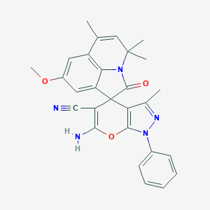 molecular formula C28H25N5O3 B356286 6-amino-8'-methoxy-3,4',4',6'-tetramethyl-1-phenyl-1,4-dihydro-2'(1'H)-oxospiro(pyrano[2,3-c]pyrazole-4,1'[4'H]-pyrrolo[3,2,1-ij]quinoline)-5-carbonitrile CAS No. 669749-01-3