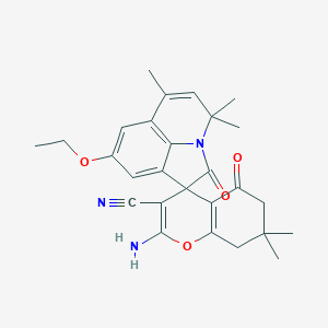 molecular formula C27H29N3O4 B356287 2-amino-8'-ethoxy-4',4',6',7,7-pentamethyl-2'(1'H),5-dioxo-5,6,7,8-tetrahydrospiro(4H-chromene-4,1'[4'H]-pyrrolo[3,2,1-ij]quinoline)-3-carbonitrile CAS No. 669748-91-8