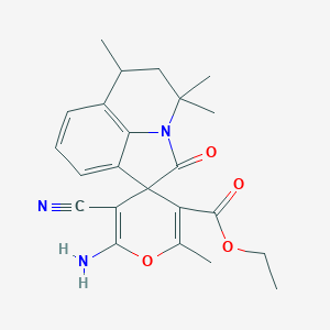Ethyl 6'-amino-5'-cyano-2',9,11,11-tetramethyl-2-oxospiro[1-azatricyclo[6.3.1.04,12]dodeca-4,6,8(12)-triene-3,4'-pyran]-3'-carboxylate