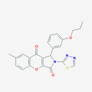 molecular formula C23H19N3O4S B356301 7-Methyl-1-(3-propoxyphenyl)-2-(1,3,4-thiadiazol-2-yl)-1,2-dihydrochromeno[2,3-c]pyrrole-3,9-dione CAS No. 632307-86-9