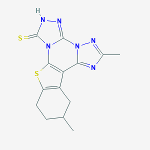 molecular formula C14H14N6S2 B356318 2,12-Dimethyl-10,11,12,13-tetrahydro[1]benzothieno[3,2-e]di[1,2,4]triazolo[4,3-a:1,5-c]pyrimidin-7-yl hydrosulfide CAS No. 861115-22-2