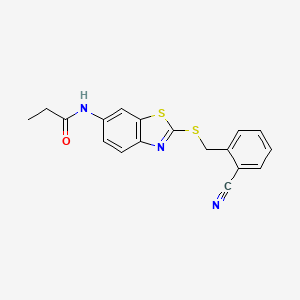 molecular formula C18H15N3OS2 B3563202 N-{2-[(2-cyanobenzyl)thio]-1,3-benzothiazol-6-yl}propanamide 