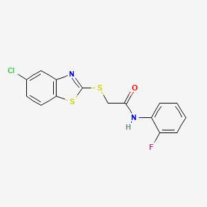 molecular formula C15H10ClFN2OS2 B3563219 2-[(5-chloro-1,3-benzothiazol-2-yl)thio]-N-(2-fluorophenyl)acetamide 