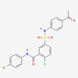 molecular formula C21H16BrClN2O4S B3563254 5-{[(4-acetylphenyl)amino]sulfonyl}-N-(4-bromophenyl)-2-chlorobenzamide 