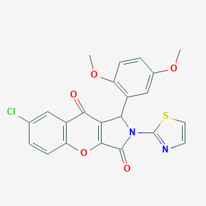 molecular formula C22H15ClN2O5S B356330 7-Chloro-1-(2,5-dimethoxyphenyl)-2-(1,3-thiazol-2-yl)-1,2-dihydrochromeno[2,3-c]pyrrole-3,9-dione CAS No. 848684-28-6