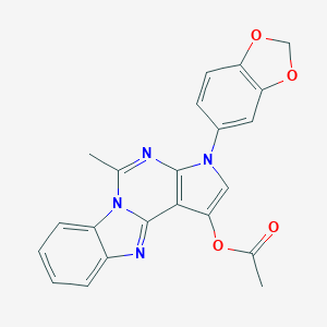 molecular formula C22H16N4O4 B356335 3-(1,3-benzodioxol-5-yl)-5-methyl-3H-pyrrolo[2',3':4,5]pyrimido[1,6-a]benzimidazol-1-yl acetate CAS No. 850751-13-2