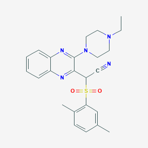 molecular formula C24H27N5O2S B356336 2-(2,5-Dimethylphenyl)sulfonyl-2-[3-(4-ethylpiperazin-1-yl)quinoxalin-2-yl]acetonitrile CAS No. 844859-74-1