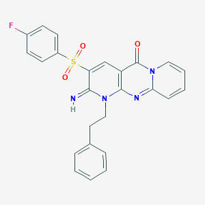 molecular formula C25H19FN4O3S B356339 3-[(4-fluorophenyl)sulfonyl]-2-imino-1-(2-phenylethyl)-1,2-dihydro-5H-dipyrido[1,2-a:2,3-d]pyrimidin-5-one CAS No. 853753-34-1